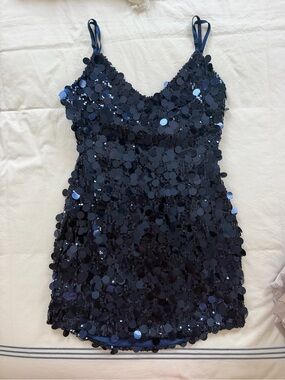 American Threads Navy Sequin Mini Dress